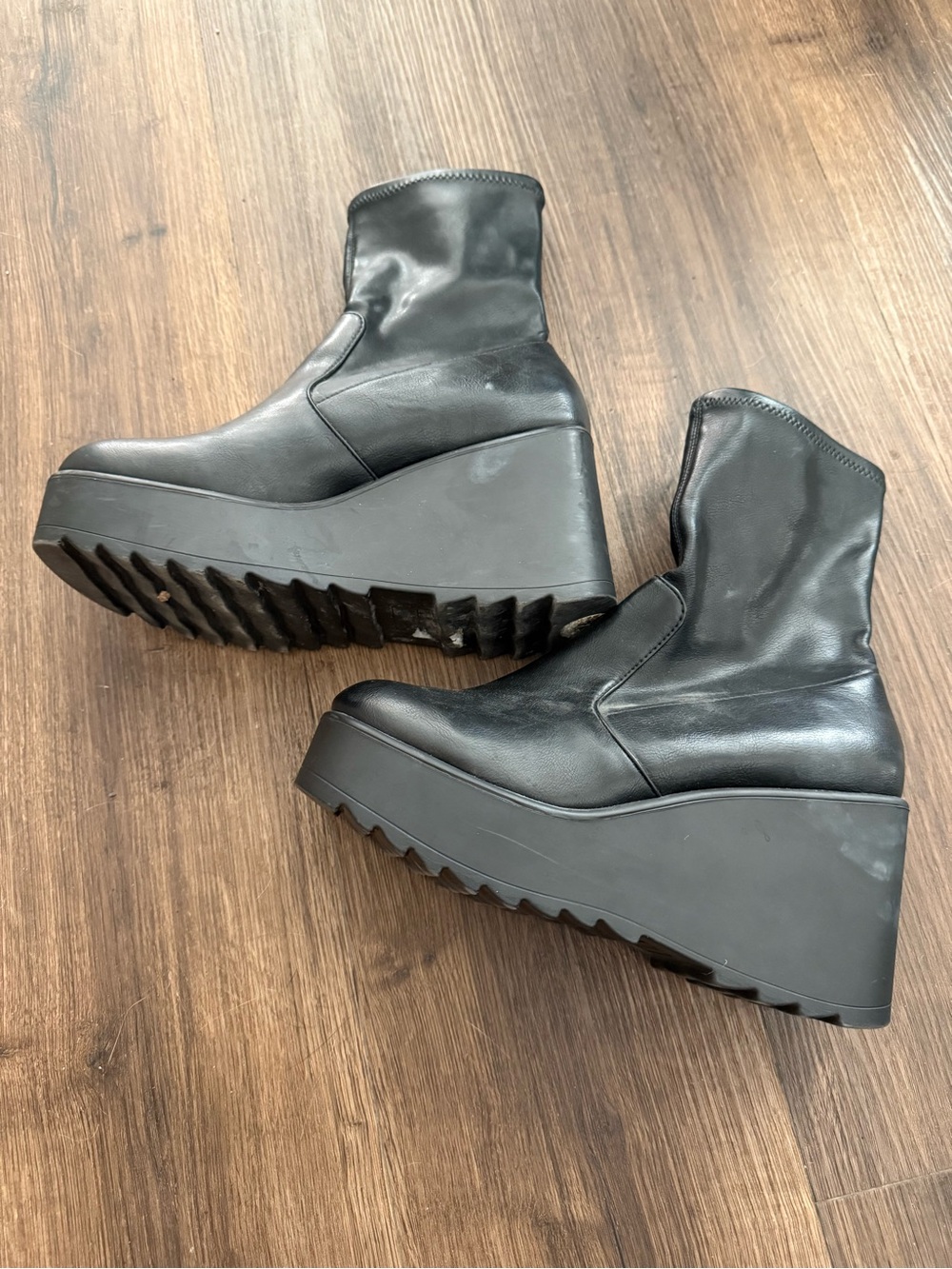 Black Platform Wedge Ankle Boots - Women's Fashion Boots size 7.5-8